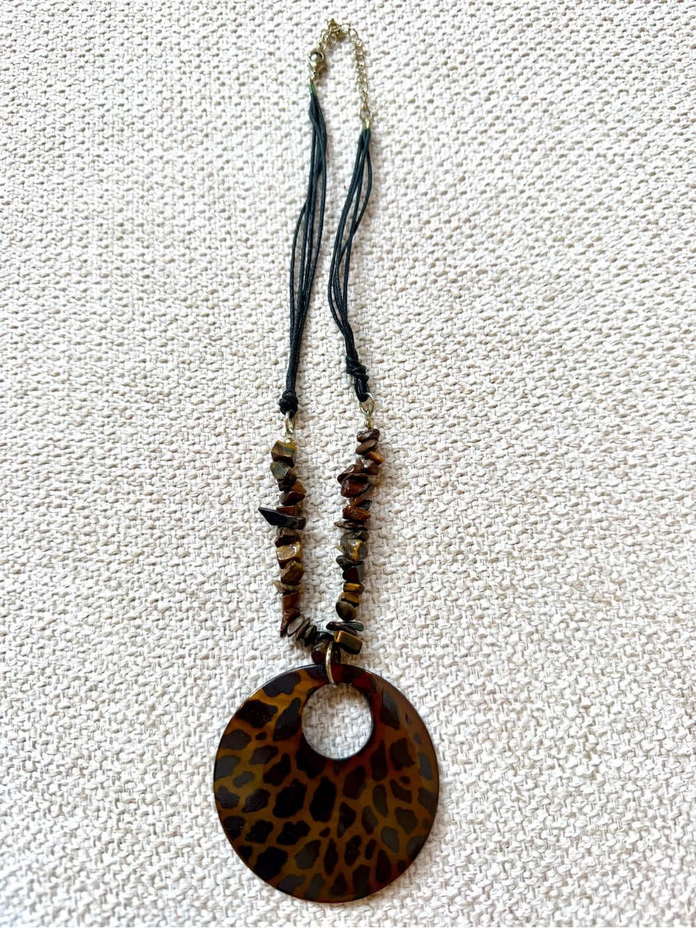Leopard Disc Pendant Necklace - Brown